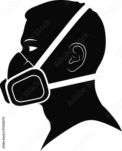 Man wearing protective mask silhouette vector head