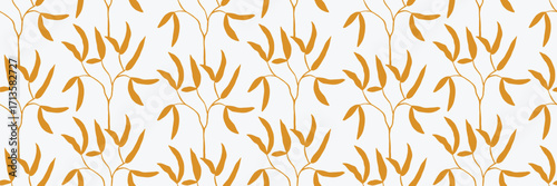Wallpaper Mural Mustard Yellow Botanical Leaf Branch Seamless Pattern on Light Background Torontodigital.ca