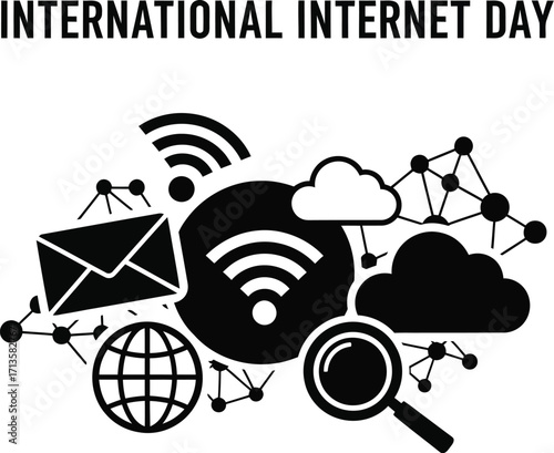 Illustration of internet icons, commemorating international internet day 