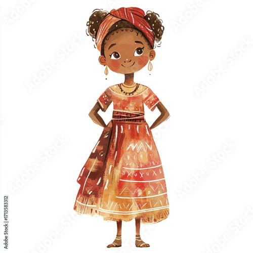 African girl child in traditional dress.
