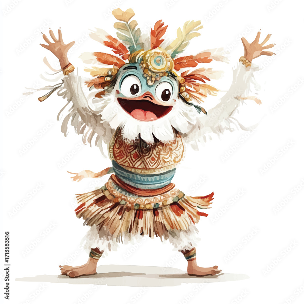 Fototapeta premium Animated happy bird character in festive attire.