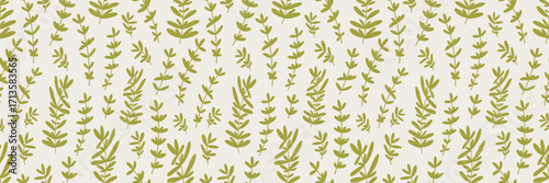 Wallpaper Mural Olive Green Herb Sprigs Seamless Pattern with Botanical Foliage on Cream Background Torontodigital.ca