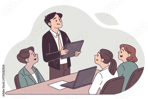 business people working, with office supplies around	