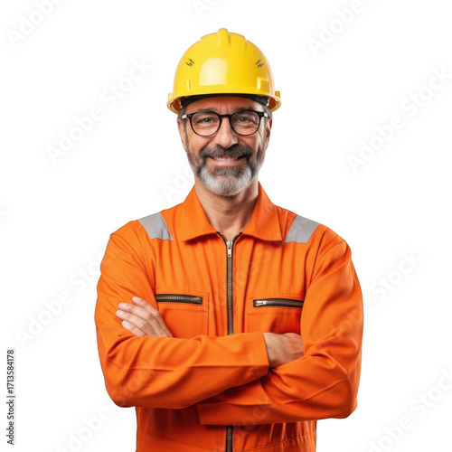 Wallpaper Mural Experienced construction worker wearing safety gear and smiling confidently with arms crossed isolated on transparent background Torontodigital.ca