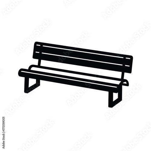 Minimalist black silhouette of a bench on a white background