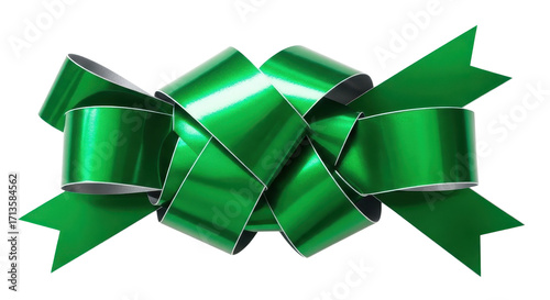 Shiny green holiday gift bow isolated PNG with Transparent Background