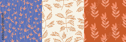 Wallpaper Mural Set of three Seamless Botanical Leaf Patterns in Contrasting Colors Torontodigital.ca