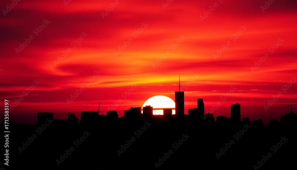 Fototapeta premium Dark city skyline silhouette against vibrant sunset, vector, night