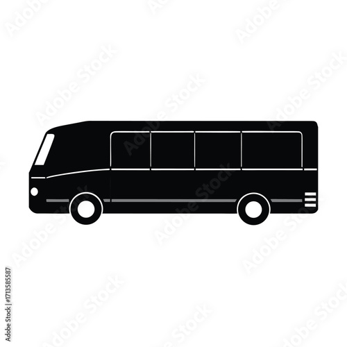 Minimal black bus silhouette on white background