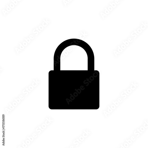 Closed Padlock Icon Vector, Security and Privacy Symbol in Minimal Black Flat Design