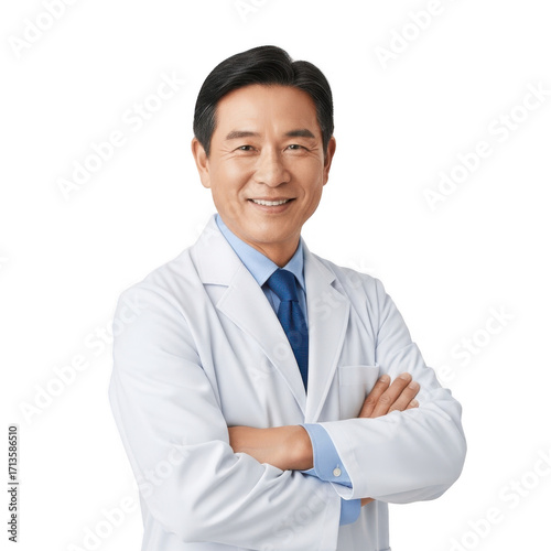 Wallpaper Mural Professional asian male doctor wearing white lab coat and blue tie smiling confidently with arms crossed isolated on transparent background Torontodigital.ca