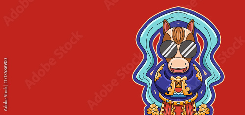 Cartoon Chinese New Year Horse Illustration
