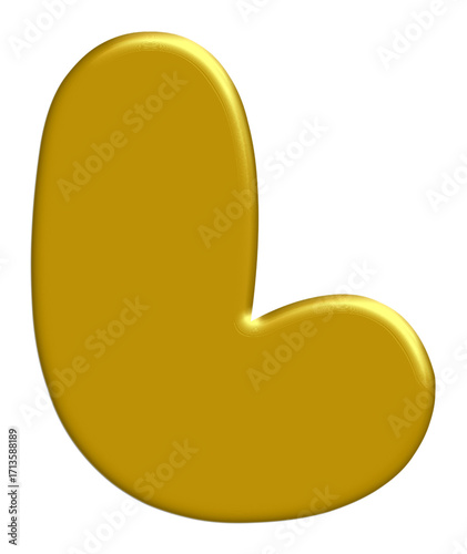 A 3D golden letter 'L' for creating festive Diwali monograms & kids' birthday party decorations. This fun, bubbly cartoon graffiti style font is a fully editable vector EPS.