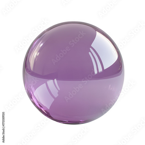 A single translucent purple sphere with reflections and highlights isolated on transparent background