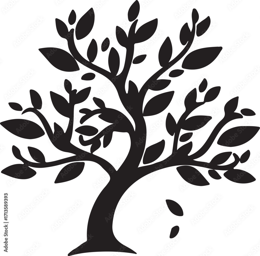 Obraz premium Vector illustration of a stylized olive tree with abstract leaves and branches, a design element symbolizing nature and life