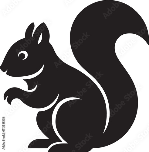 Cute vector cartoon illustration of a squirrel with a nut and a bushy tail on a white background
