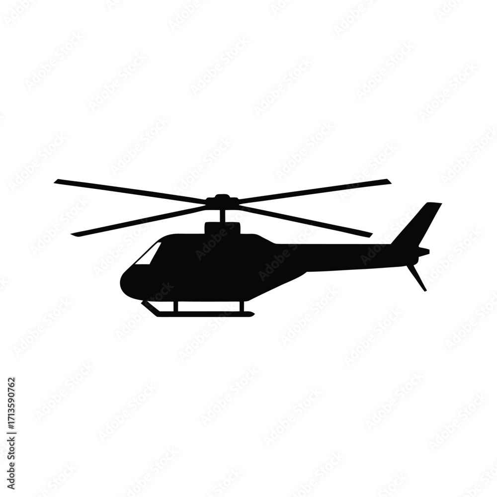 Fototapeta premium Black helicopter silhouette on white background