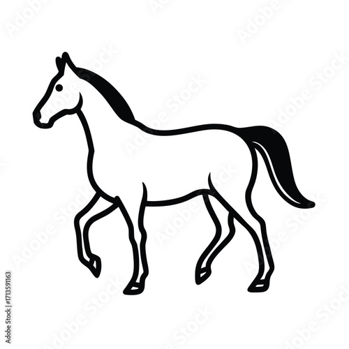 Minimalist black horse silhouette on white background