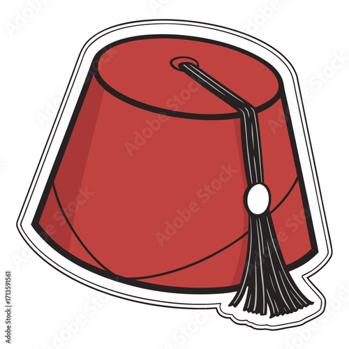 Vibrant red fez hat with black tassel, a symbol of cultural heritage and traditional attire, perfect for festive designs.