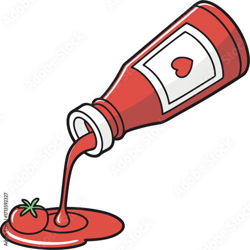 Vibrant ketchup bottle pouring delicious sauce next to a fresh tomato, perfect for food blogs and recipes