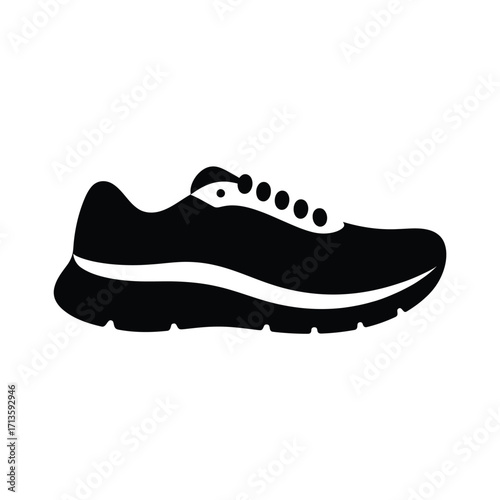 Black silhouette of a running shoe with white stripe