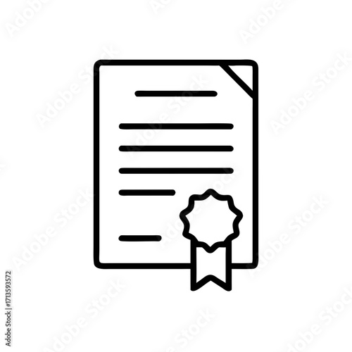 Certificate document with ribbon seal on white background  