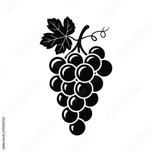 Black silhouette of a bunch of grapes with leaves