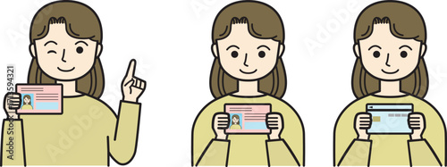 カードを持つ3種類の女性