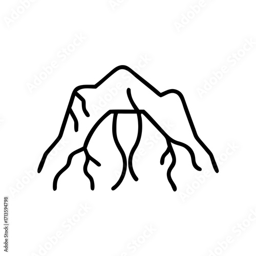 Mountain illustration with roots representing concept of Archaeology & Paleontology  