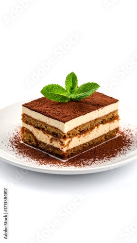 Square slice of tiramisu on a plate