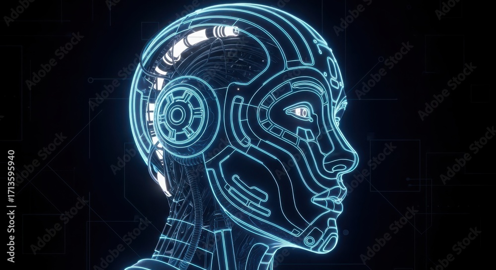 Obraz premium Futuristic ai robot head design with glowing circuitry inspiring next-generation ui ux experiences and digital interfaces isolated on white background