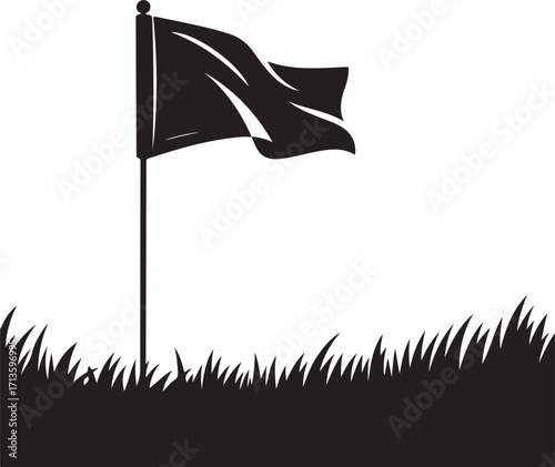 Golf course silhouette design with hole and flag on white background, 