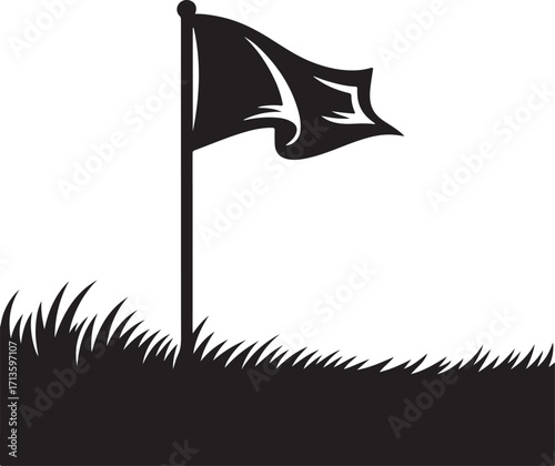 Golf course silhouette design with hole and flag on white background, 
