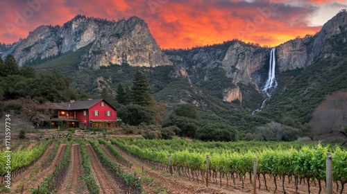 Scenic vineyard at sunset, Yosemite Valley