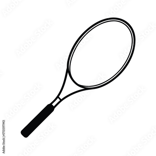 Black silhouette of a tennis racket on white background