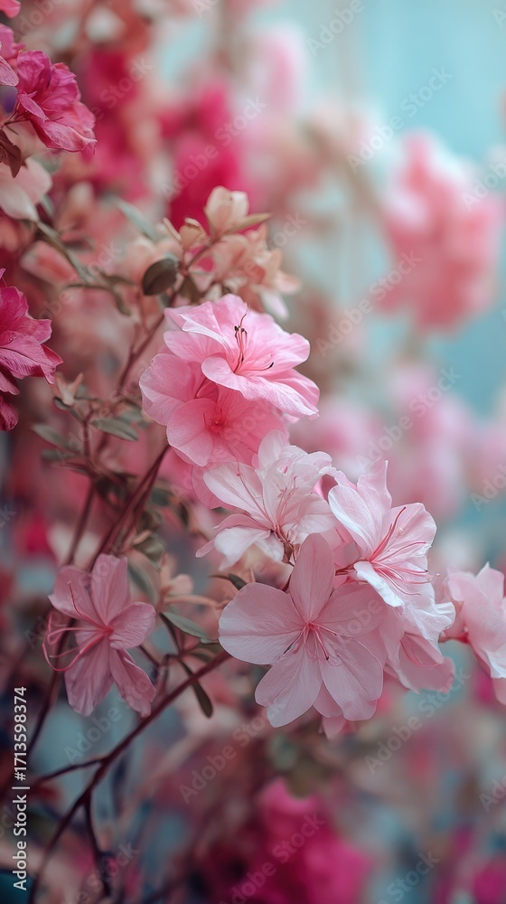 Obraz premium Pink Azalea Blossoms with Water Droplets Close Up