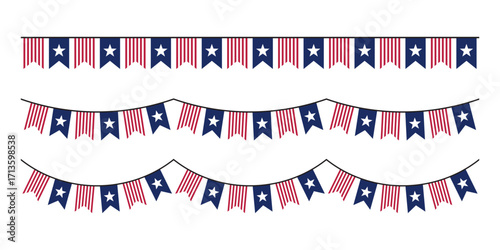 Seamless USA Flag Party Bunting Border Background for 4th of July Independence Day – Flat Design Illustration	