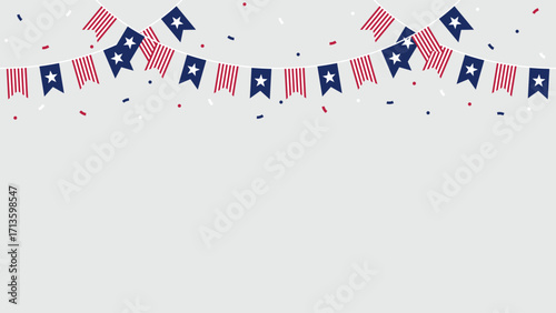 Seamless USA Flag Party Bunting Border Background for 4th of July Independence Day – Flat Design Illustration	