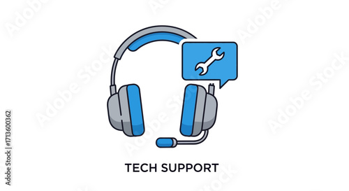 Tech Support Icon Headset with Wrench Symbol for Customer Assistance and Help Desk Solutions
