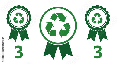 Green recycling emblems powerfully representing environmental sustainability, highlighting commitment to eco-friendly practices and crucial ecological conservation efforts