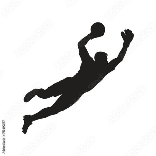 A dynamic silhouette of a goalkeeper diving to save the ball