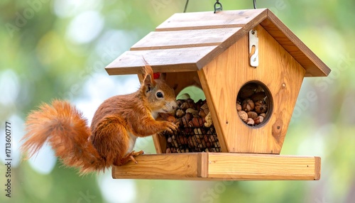Squirrel at a bird feeder (1)