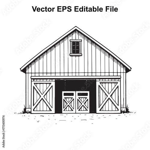Vector art of barn with sliding doors and window