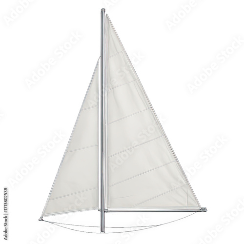 Sailboat with white sails in calm waters.