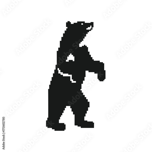 Pixelated Bear Silhouette on White Background Standing Up Right