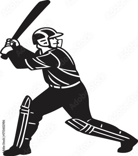 Minimalist Black and White Cricket Player Symbol