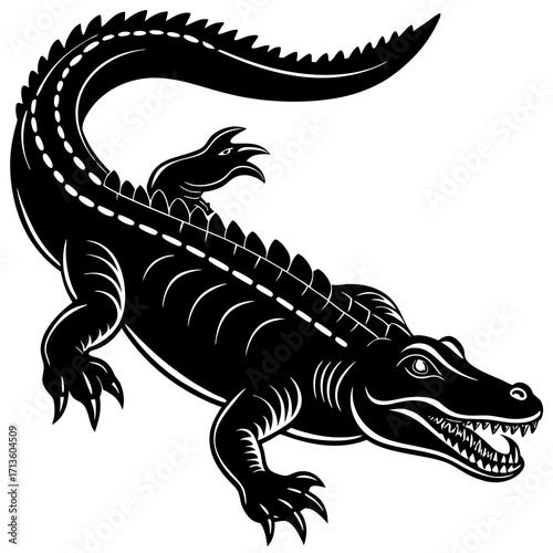 Vector illustration silhouette of a powerful alligator reptile scalable graphic for design projects silhouette vector illustration white background