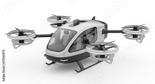 Futuristic personal aerial vehicle design for urban mobility and transportation innovation isolated on white background