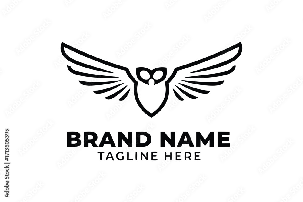 Fototapeta premium Simple Owl Logo with Wings Spread Design, Icon on White Background Style
