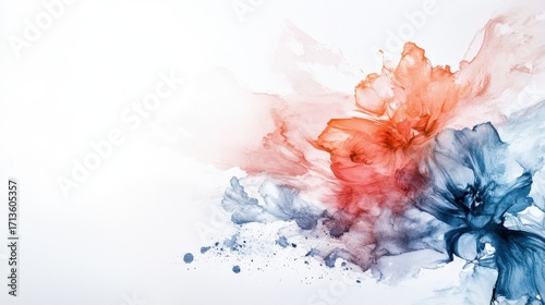 National Fine Art Appreciation Day. Abstract watercolor: red and blue floral splash on white canvas